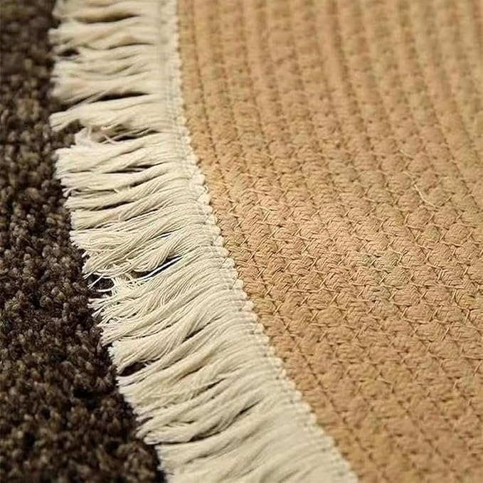 Cotton Rope Area Rug for Cats, Washable Round Vintage Reversible Woven Tassel Rug, Large Natural Premium Cotton Rope Cat Scratching Mat, Easy to Clean (White/Tan, 18inch)