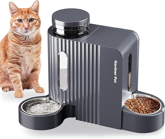 Gardner Pet Automatic Gravity Cat Food Feeder and Water Dispenser Stainless Steel Two-in-One Set Large Capacity Dispenser for Pets Dogs, Puppies, Kittens-(0.8 Gallons x 2)