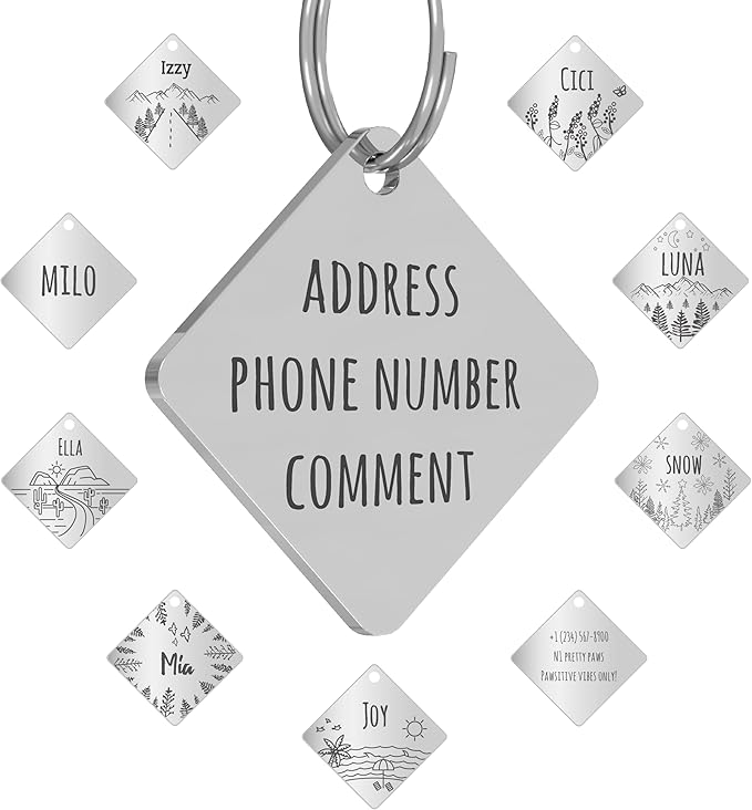 PawFurEver Dog Tags Personalized with Breed Design - Custom Dog Tags for Pets - Dog ID Tags Personalized for Pets - Stainless Steel Dog Collar Tag - Pet Name Tags for Dogs (Diamond, Silver)