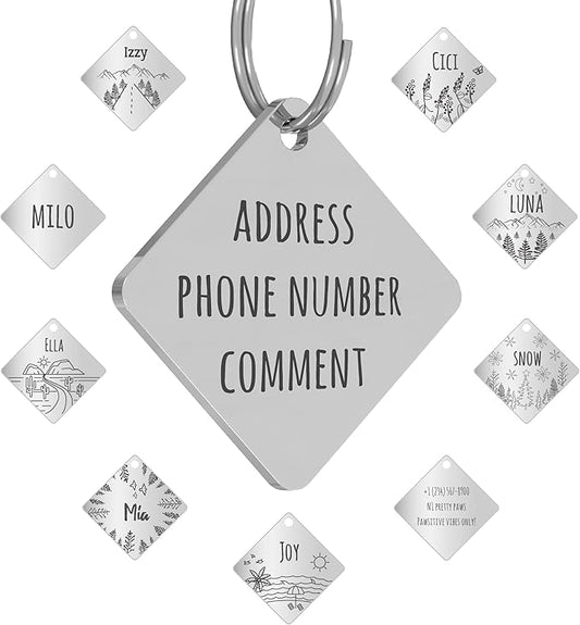 PawFurEver Dog Tags Personalized with Breed Design - Custom Dog Tags for Pets - Dog ID Tags Personalized for Pets - Stainless Steel Dog Collar Tag - Pet Name Tags for Dogs (Diamond, Silver)