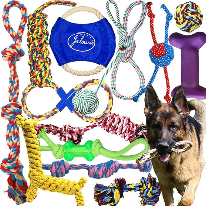 Jalousie 14 Pack Puppy Chew Dog Rope Toy Assortment for Small Medium Large Breeds