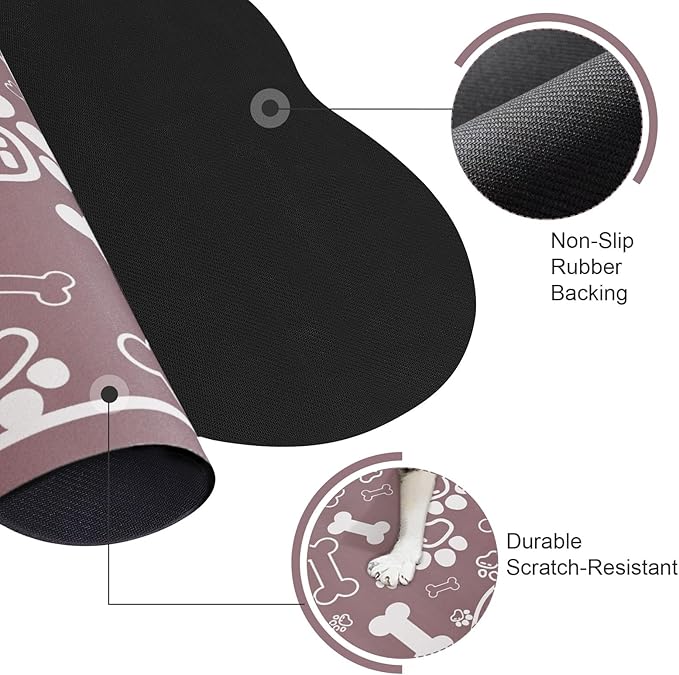 Dog Cat Mat for Food and Water,Rapid Absorbent Pet Feeding Mat, Bone Shaped Dog Placemat Bowl Mat with Rubber Backing,No Stains Pet Food Mats Indoor, Pet Accessories Supplies,Brown 17"×29"