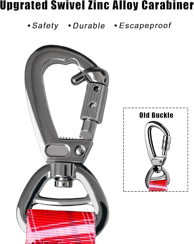 Hotsky Tactical Dog Leash Heavy Duty for Medium Large Dogs That Pull,4-6Ft Strong Bungee Shock Absorbing No Pull Dog Leash with Padded Double Handle and Car Seatbelt,Redplaid