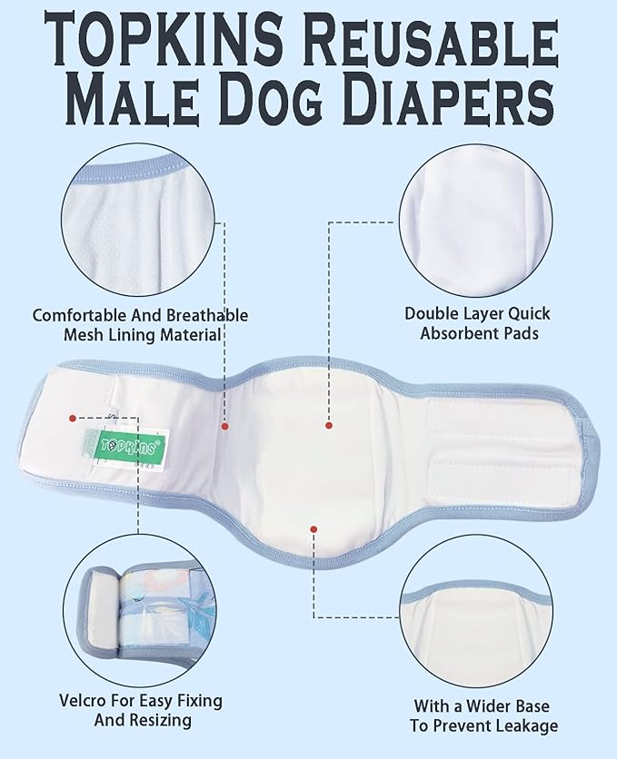 Dog Diapers Male, 3 Pack Washable Reusable Male Dog Belly Bands, Soft and Comfortable Leak Proof Doggie Wraps with High Absorbing for Untrained, Incontinence Small Medium Dogs, XL