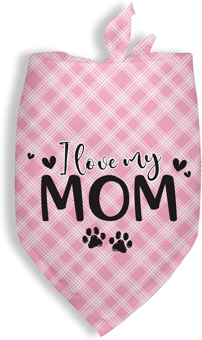 I Love My Mom Dogs Bandana Funny Cute Dogs Bandana Mothers Day Birthday Christmas Photo Prop Pet Scarf Accessories for Pet Dog Lovers Dog Mom Gifts - Red Plaid
