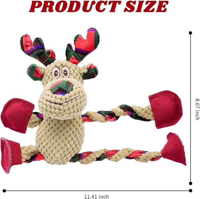 Christmas Squeaky Dog Toys- Interactive Plush Toys with 5 Squeakers- Stuffed Dog Toys for Medium & Large Breeds- Reducing Boredom and Relieving Anxiety (Elk)