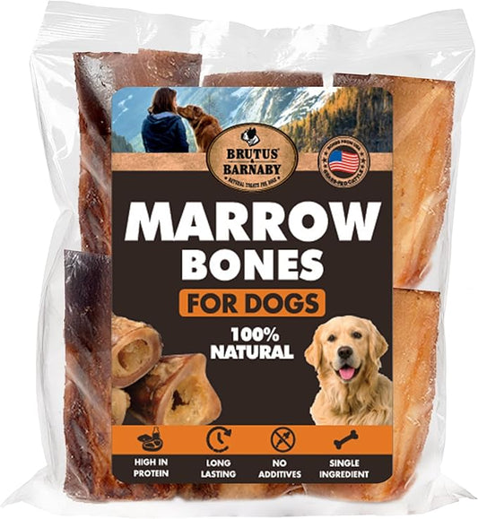 BRUTUS & BARNABY Marrow Bones for Dogs – 100% USA-Sourced Beef Bones – Long-Lasting, All-Natural Dog Chews – High Protein, Supports Dental Health, (3-pk) – Made in The USA