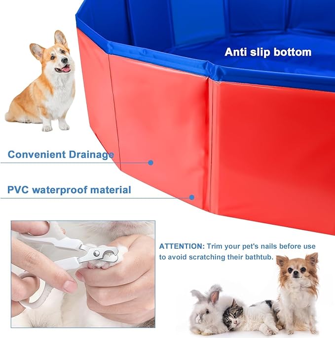 Enenes Foldable Dog Pool 24x8 Inch - Portable PVC Pet Swimming Pool & Bath Tub, Collapsible Ball Pit for Indoor/Outdoor Use, Puppy Bath Tub for Dogs, Cats, Puppies
