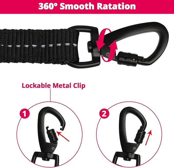 jenico Long Dog Leash 15FT: Heavy Duty Nylon Rope Leashes for Dogs Training with Reflective Threads Bungee and Padded Handle - Dog Lead for Large Small Medium Dogs Outside Walking Hiking - Pink