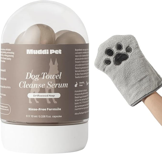 Dog Rinse-Free Shampoo & Conditioner with Bath Mitt – Sensitive Skin, Stress & Itch Relief Leave-In Cleanse Serum – 98.65% Naturally Derived, Gentle Cleanse, Hydrate & Deodorize – 8 x 10ml