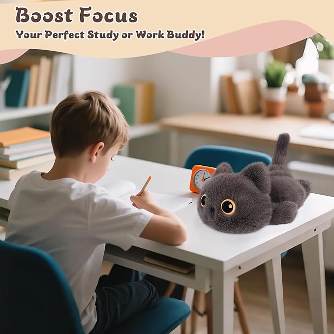 1.9 lbs Weighted Stuffed Animals Cat - Dark Grey Cat Plush, Cute cat Stuffed Animal Kawaii Plushies Hugging Toy Gifts for Kids Boys Girls & Adults