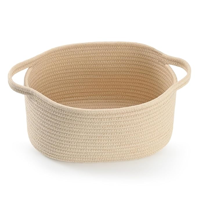 Cute Woven Gift Basket – Beige Empty Gift Basket for Nursery, Baby Shower Gifts, Birthday, Wedding, Boo Baskets for Christmas Thanksgiving, Decorative Storage Bin for Toys, Diapers, Books