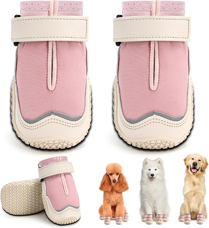 Hcpet Dog Boots for Large Dogs, Dog Shoes for Hot Pavement Winter Snow, Paw Protector Dog Booties Designed for Comfort and Breathability, Outdoor Booties for Small Medium Dogs for Hiking Pink Size 3