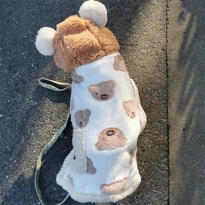 Furry Dog Cape Blanket,Soft Pet Cloak Blanket,Warm Cozy Pet Wraps with Hood Winter Nightgown,Cute Thicken Small Dog Cats Robe Clothes (Pink, Medium)