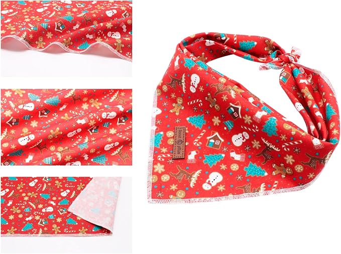 Lionet Paws Christmas Dog Bandana Washable Cotton Handkerchief Scarf Triangle Bandana for Small Medium Large Dogs Girl Boy