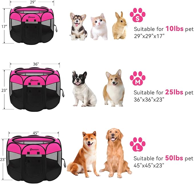 Dog Cat Playpen Indoor Outdoor for Puppy Pet Dogs Cat Travel, Dog Enclosure Tent Crates Cage for Recovery After Surgery, Portable Pop Up Dogs Kennel with Carrying Case (Rosy, Small)
