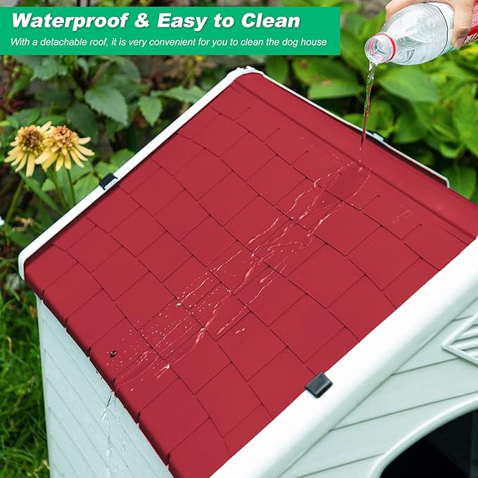 FDW Dog House Indoor Outdoor Durable Ventilate Waterproof Pet Plastic Dog House for Small Medium Large Dogs Insulated Puppy Shelter Kennel Crate with Air Vents and Elevated Floor