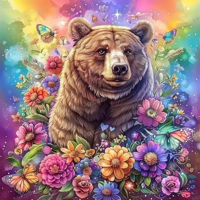 1000 Piece Puzzles for Adults - Colorful Flower Bear Wooden Jigsaw Puzzle for Adults Beginners, Unwind from Daily Life, for Family Bonding Activities