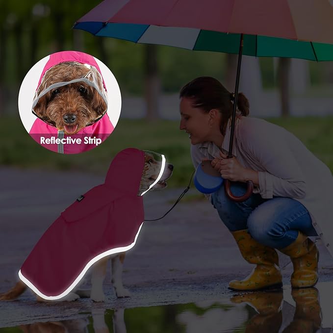 Lukovee Dog Raincoat, Adjustable Dog Rain Jacket with Clear Hooded Double Layer for Large Medium Small Dogs Puppies, Waterproof Rain Coat Poncho with Reflective Storage Pocket & Rim (FU,M)