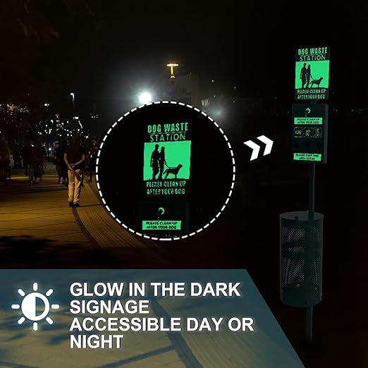 Dog Waste Station Galvanized Steel Outdoor Pet Bin with Poop Bag Dispenser Reflective Sign Rust Proof for Backyard Commercial Park