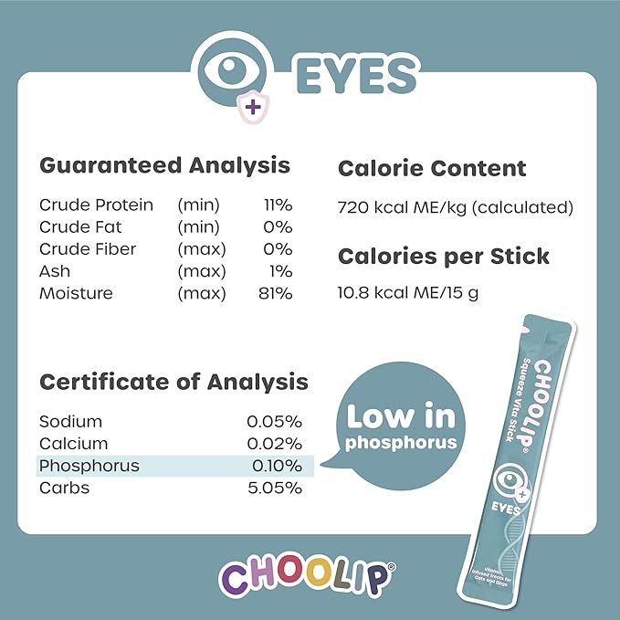Choolip Squeeze Vita Stick Lickable Cat Treats & Dog Puree – 7-Count Eye Support Tubes, Creamy Grain-Free High-Protein Puree with Lutein, Astaxanthin & Omega 3 for Healthy Vision & Eye Care