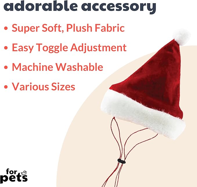 Huxley & Kent Pet Hat | Santa (Medium) | Festive Christmas Holiday Accessory for Dogs/Cats | Holiday Pet Hat | SnugFit Sliding Toggles for Best Fit