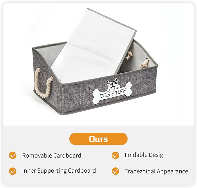 Collapsible Fabric Dog Toy Box and Storage Bin With Handle - Trapezoid Basket Chest Organizer for Pet Toys, Blankets and Accessories