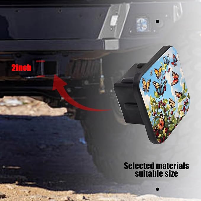Hitch Cover Fits for 2-Inch Hitch,Butterflies Perching On Branches with Ripe Berries Rubber Trailer Hitch Cover Tube Plug Insert,Car Exterior Accessories, Receiver Tube Hitch Plug