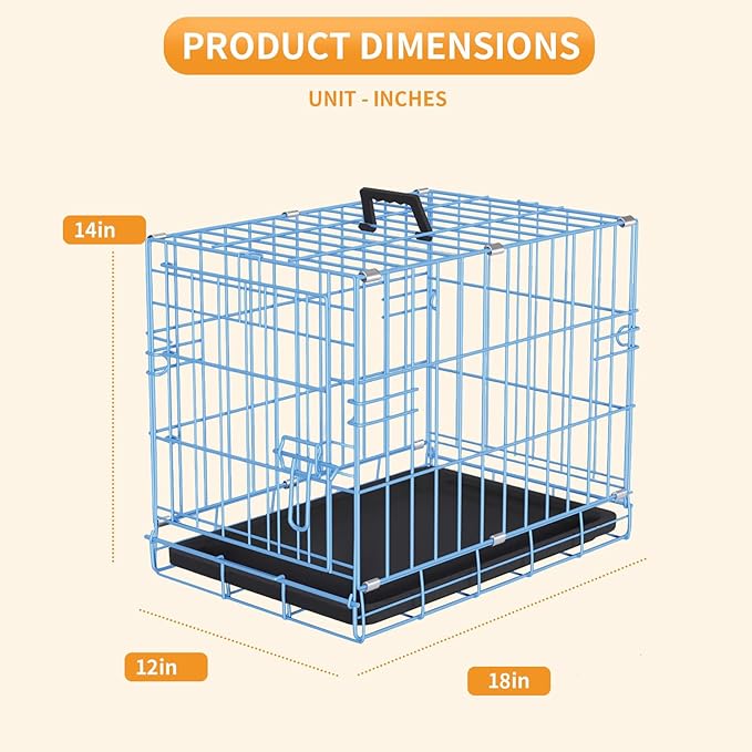 PayLessHere 18 Inch Dog Crate Kennel for Small Dogs Metal Cage Single-Door Folding Travel Indoor Outdoor Puppy Playpen with Divider and Handle Plastic Tray,Blue