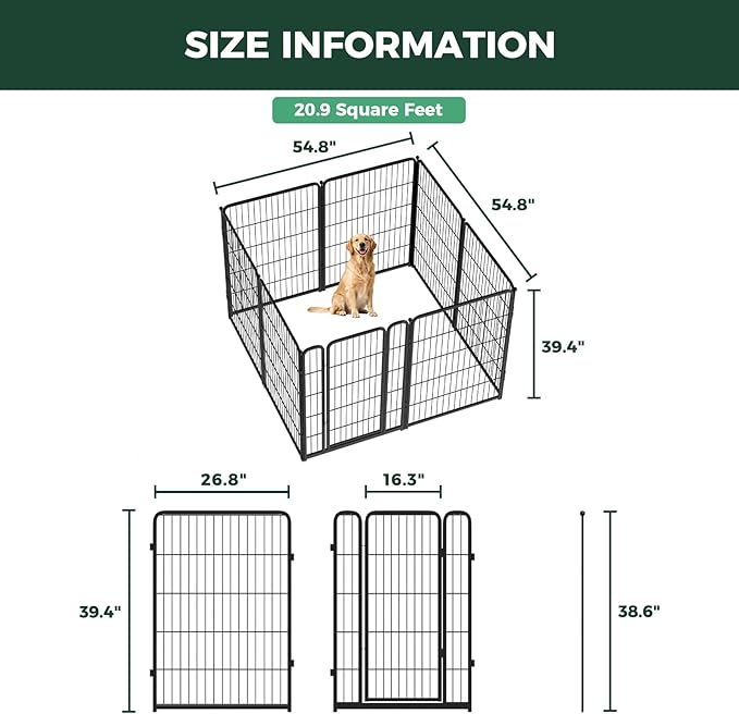 FXW Homeplus Unleashed Indoor Dog Playpen - Stress-Free and Safe Play, Heavy Duty 40 Inch 8 Panels Dog Pen for Medium and Large Dogs, Black│Patented