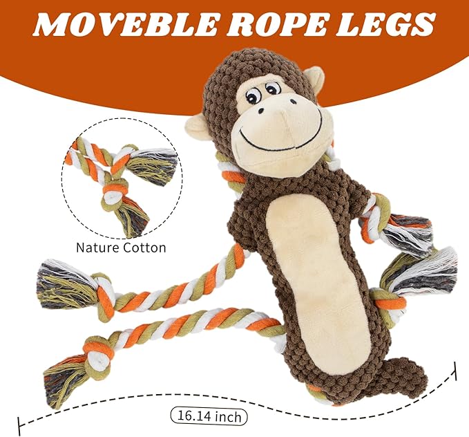 Squeaky Durable Dog Toys, Large Breed Dog chew Toys, Interactive Toys, Stuffed Plush Puppy Toy with Crinkle Paper for Small, Middle, and Big Dogs, Monkey Dog Toy,Orangutan Shape