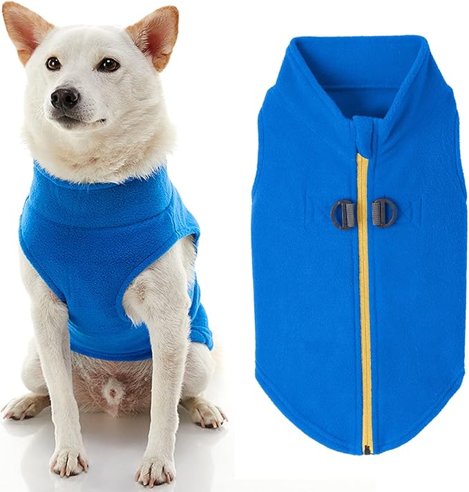 Gooby Zip Up Fleece Dog Sweater - Blue, X-Large - Warm Pullover Fleece Step-in Dog Jacket with Dual D Ring Leash for Small to Medium Dogs