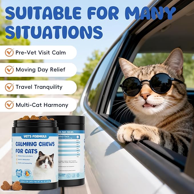 Calming Chews for Cats 200 PCS Cat Calming Treats with Chamomile & Melatonin for Cats Travel, Vet Visits, Separation Anxiety, Chicken Flavor