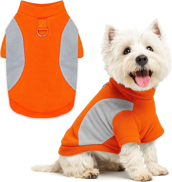 Small Dog Sweater with Leash Ring Soft Warm Fleece Fall Winter Dog Clothes Cute Cat Apparel Puppy Sweaters Classic Pullover Doggy Sweatshirts Chihuahua Costumes Cat Outfits(Orange,XL)