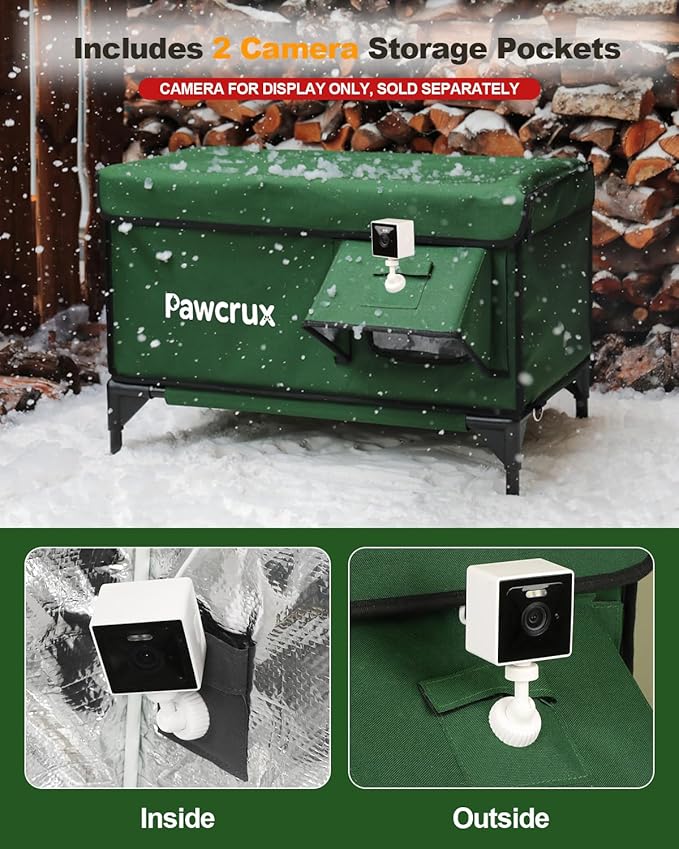 Weatherproof Heated Cat House for Outdoor in Winter, Heated Cat Bed Kitty Shelter with Cat Heating Pad, Insulated & Safe Escape Door, Warm House for Outside Stray Cat(Green, 17.7"x25.5"x17.9")