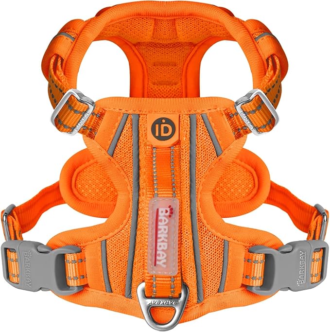 BARKBAY Dog Harness No Pull with ID Tag Pocket - Heavy Duty, Reflective, Easy Control for Large Dogs(Orange,M)