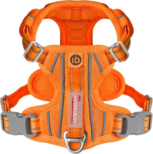 BARKBAY Dog Harness No Pull with ID Tag Pocket - Heavy Duty, Reflective, Easy Control for Large Dogs(Orange,M)