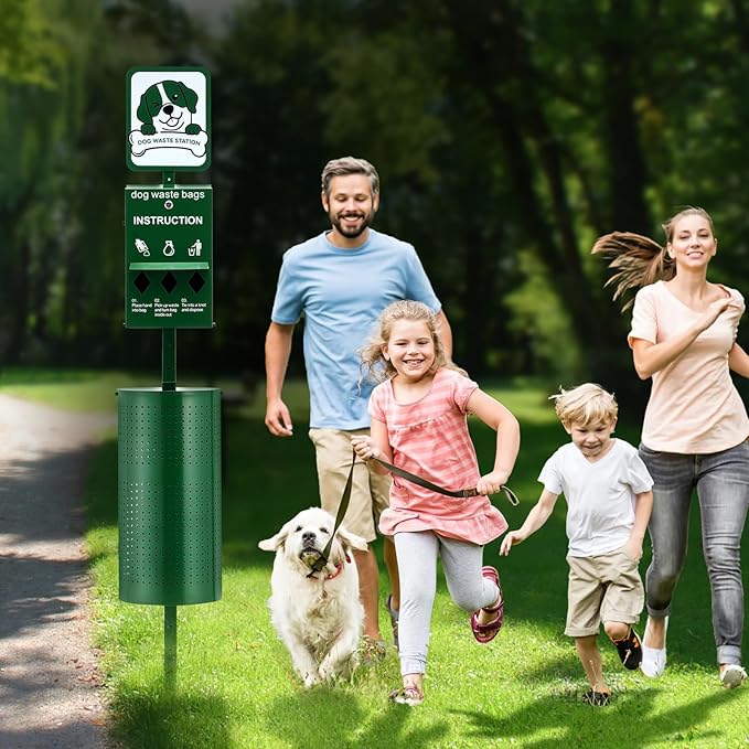 VEVOR Pet Waste Bin, 11.5 Gallon Dog Poop Station with 50 Liners & 600 Bags, Outdoor Dog Waste Disposal System