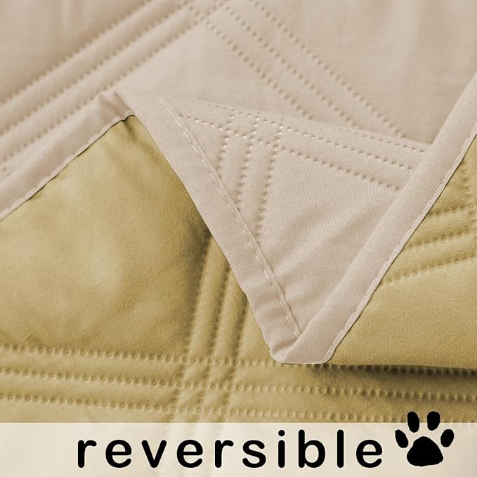 fuguitex Waterproof Dog Blanket Reversible for Small Dogs Resistant Leakproof Washable Couch Cushion Bed Protector Cover for Indoor Furniture Pet Friendly（30"*70",Beige+Taupe