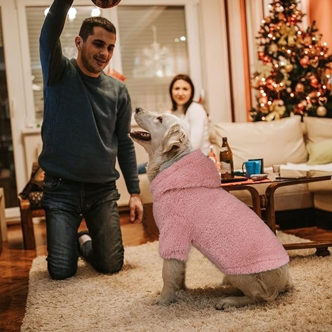 Fuzzy Dog Sweaters for Large Dogs Pet Hoodie Clothes Warm Soft Pet Coats Hooded Sweatshirt Dog Sweaters for Extra Large Dogs(Pink-XL)