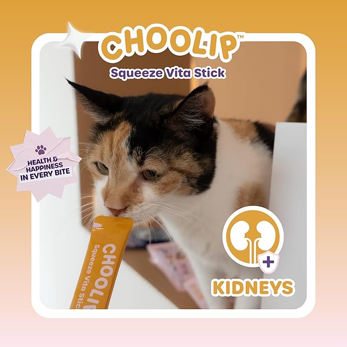 Choolip Squeeze Vita Stick Lickable Cat Treats & Dog Puree – 7-Count Kidney Support Tubes, Creamy Grain-Free Hydrating Puree, High-Protein Multivitamin Treats for Urinary & Kidney Health