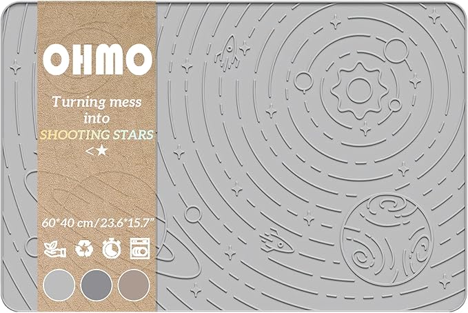 OHMO Dog Food Mat, Silicone Waterproof Cat Food Mat, Non-Skid Spill Proof Pet Feeding Mat for Food and Water, Easy to Clean Dog Placemat(Ash Light Grey, 23.6" x 15.8")
