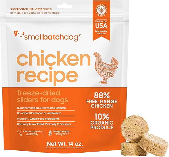 smallbatch Pets Freeze Dried Raw Dog Food, Chicken Recipe, 14 oz, Organic High Protein Dog Food, Grain Free, Made in The USA, Humanely Raised Meat, Single Protein, for Picky Eaters, Hydrate & Serve