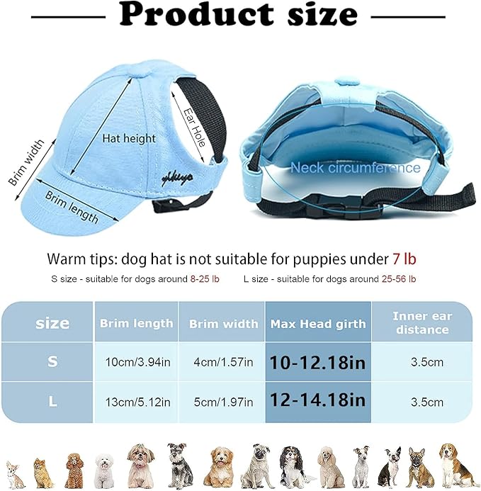 Dogs Baseball Cap Hat Pet Wide Brim Cap Visor Hat Dog Visor Cap Sun Protection Hats Dog Outdoor Breathable Sun Protection Cap with Ear Holes and Adjustable Chin Strap for Dog Doggy Visor Cap Hat Blue