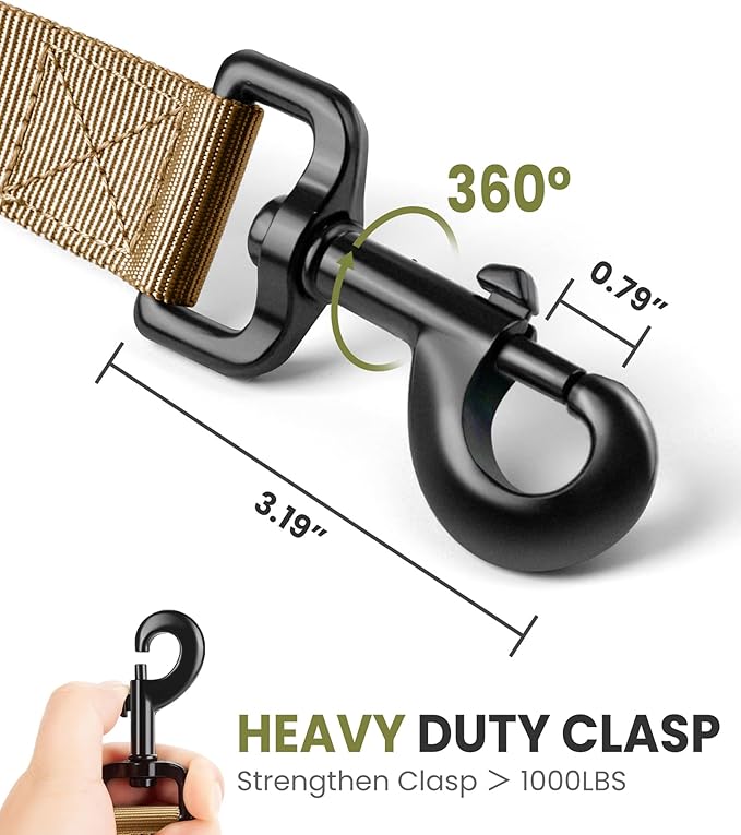 OutdoorMaster Bungee Dog Leash, Heavy Duty Dog Leash with Shock Absorption, 2 Padded Handles Training Leash,1 Seat Belt Clip, Improved Dog Safety and Comfort - Brown Upgraded, 4 FT