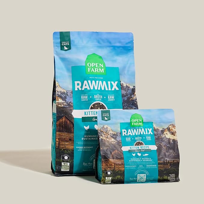 Open Farm, RawMix Dry Cat Food, Protein Packed Kibble Coated in Bone Broth with Freeze Dried Raw Chunks, Formulated for Kittens, Chicken with Turkey & Wild-Caught Salmon Recipe for Kittens, 8lb Bag