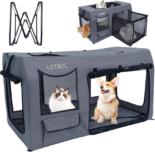 Extra Large Cat Carrier for Large and Medium Cats for 2 Cats, Portable Soft Sided Puppy Pet Carrier for Traveling, Indoor and Outdoor Uses, PVC Pipe Frame, 600D Oxford, 39" x 23" x 22"
