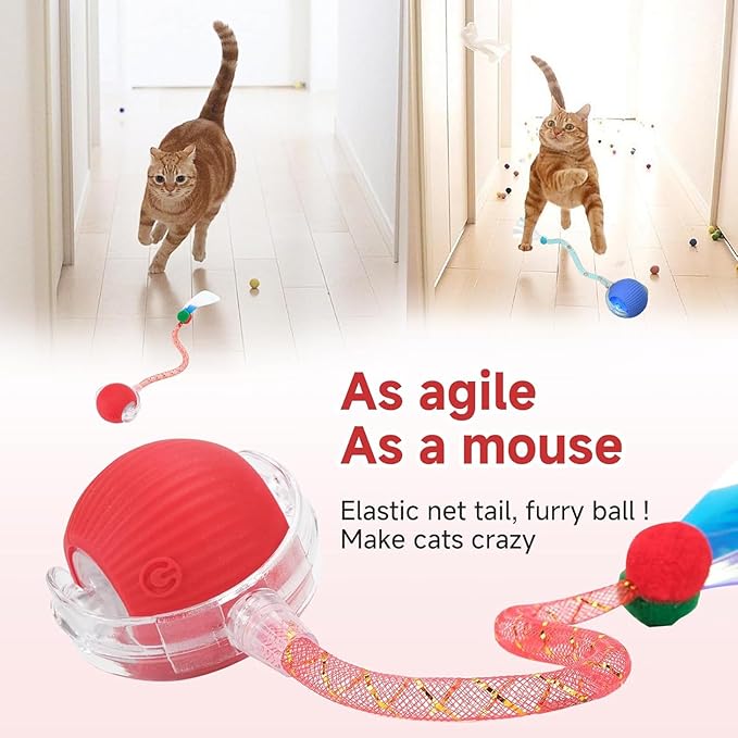 Speed 2.0 Tail Interactive Cat Toys for Indoor Cats, Chirping & Motion Activate Cat Toy, Smart Kitten Rolling Ball Moving Ball Toys, Rechargeable Dog Cat Bal l for Enrichment Exercise (New Pink)