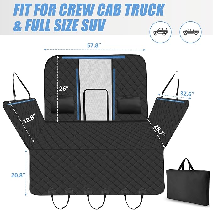 High Barrier Truck Back Seat Extender for Dogs, Hard Bottom Truck Dog Seat Cover Back Seat Holds 420lbs, Waterproof Pet Dog Hammock for Crew Cab Trucks F150, RAM1500, Sierra, Tundra, Silverado