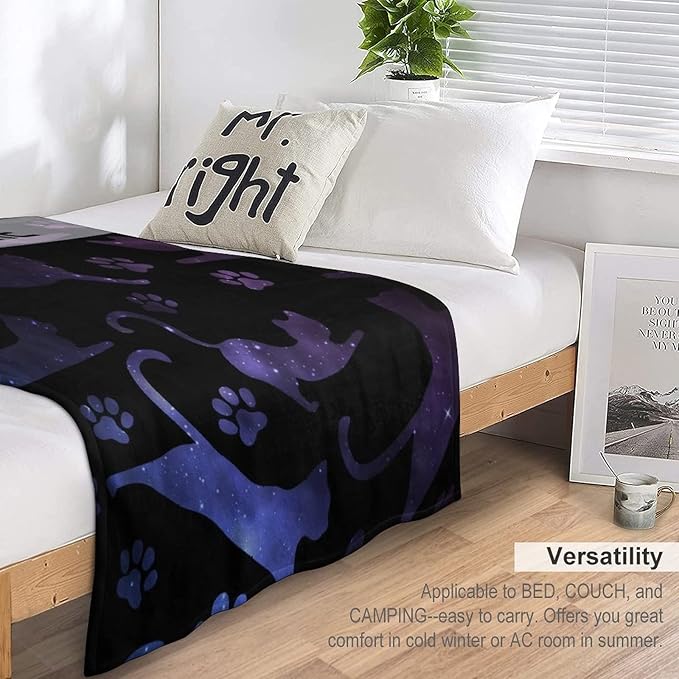 Personalized Cat Blanket Gifts with Name - 30"x40" Cute Throw Blanket for Adults Kids - Black Soft Plush Throws for Bed, Couch & Travel